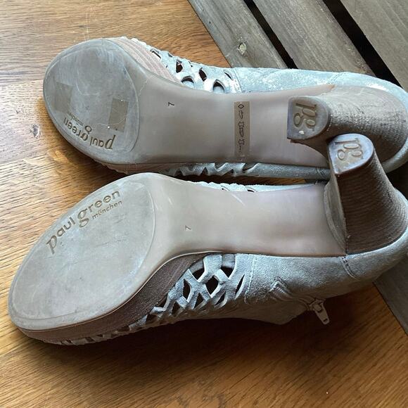 Paul Green Tacey NWOT Peep Toe Rosewood Metallic Ankle Boot Cut Out Heels 7 9.5 - Picture 6 of 8